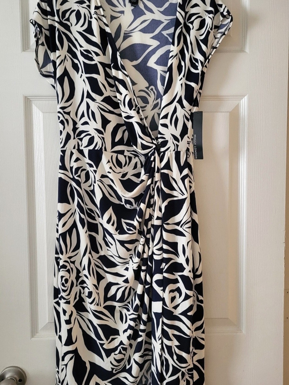 Maggy London Black and White Floral Midi Wrap Dress